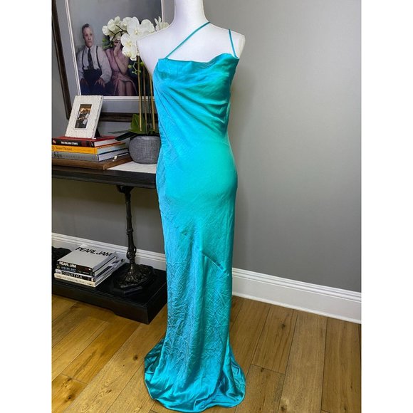 Lovers + Friends Luca Teal Blue Satin Maxi Gown S - Picture 5 of 10